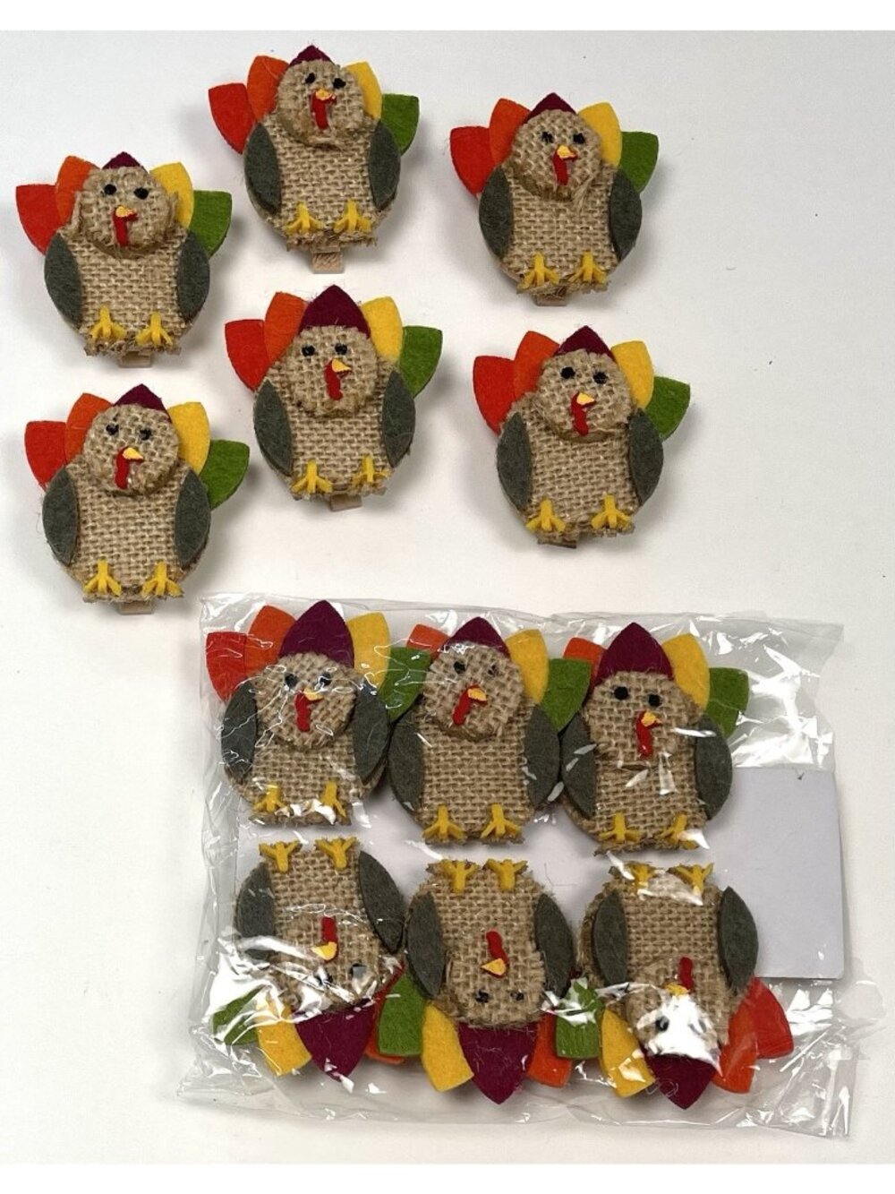 Set 12 Mini CLOTHES PINS Crafting Burlap Felt Fall Thanksgiving TURKEYS EUC